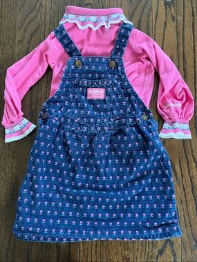 Vintage OshKosh B’Gosh Overalls Floral Rose Denim Jumper Set Made USA 4T
